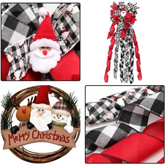 Christmas Tree Topper Bows Buffalo Plaid 13x48inch with Santa Head Strea… - Picture 2 of 3